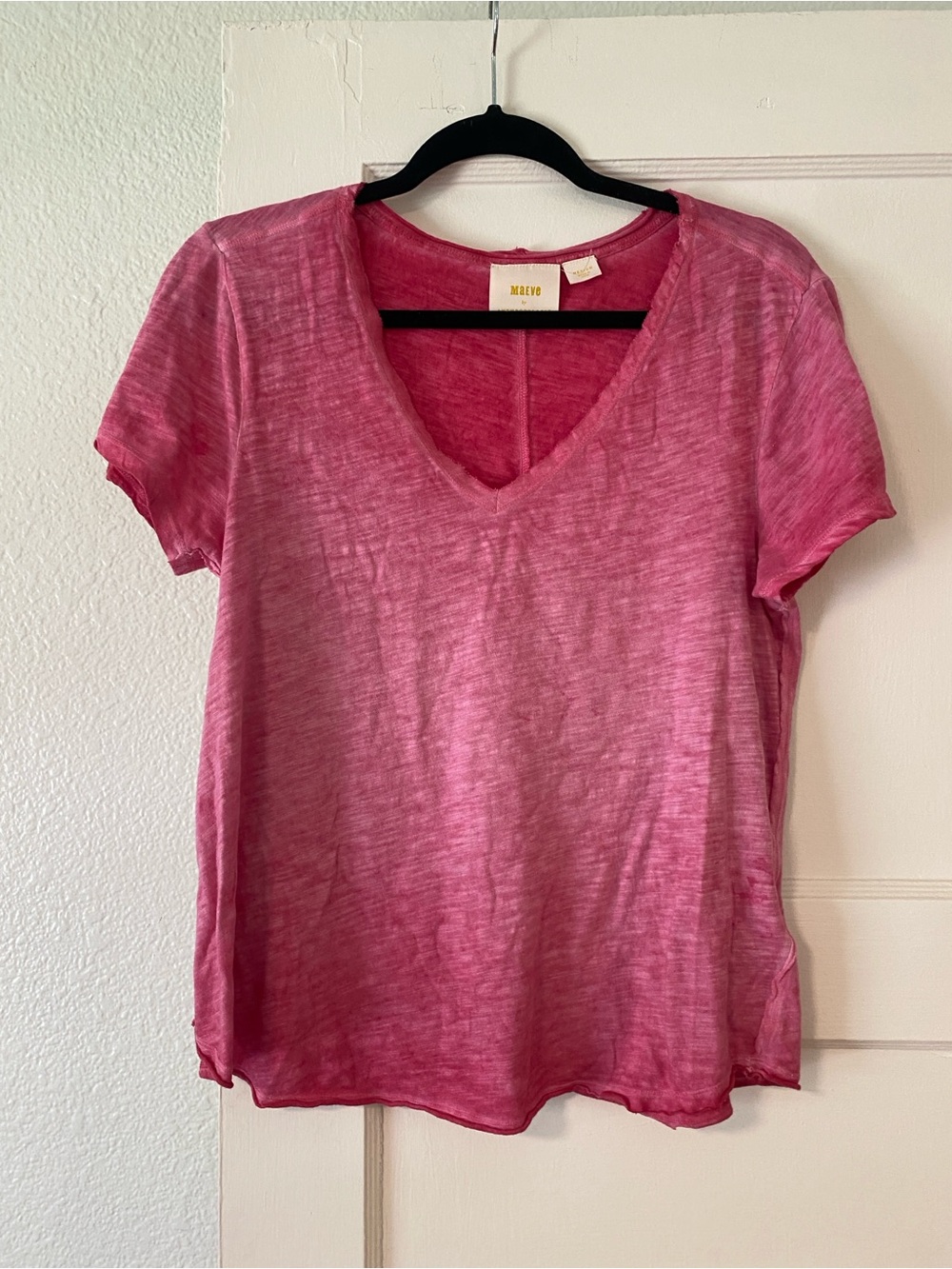 Anthropologie Shirt, hot pink washed out, raw edge, lightweight
